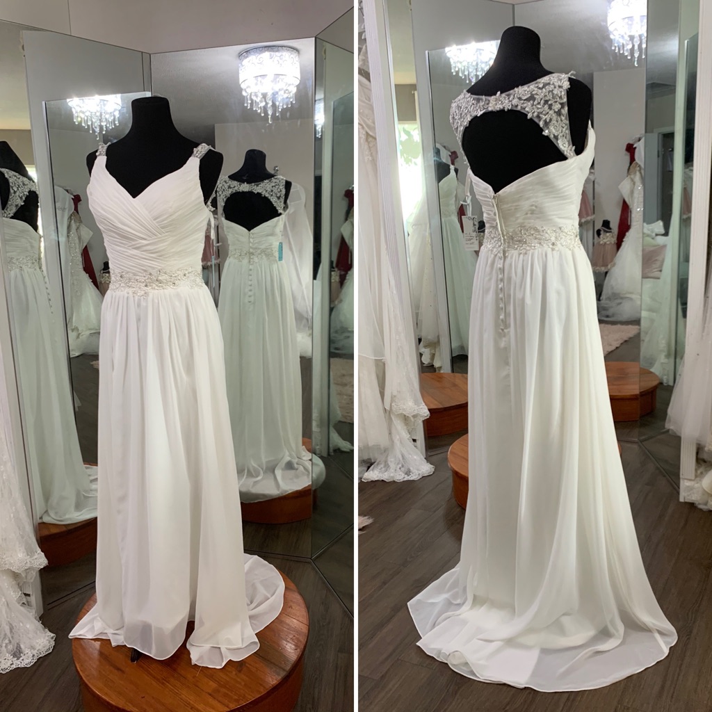 Chiffon Keyhole Back Buttons Zipper Wedding Gown